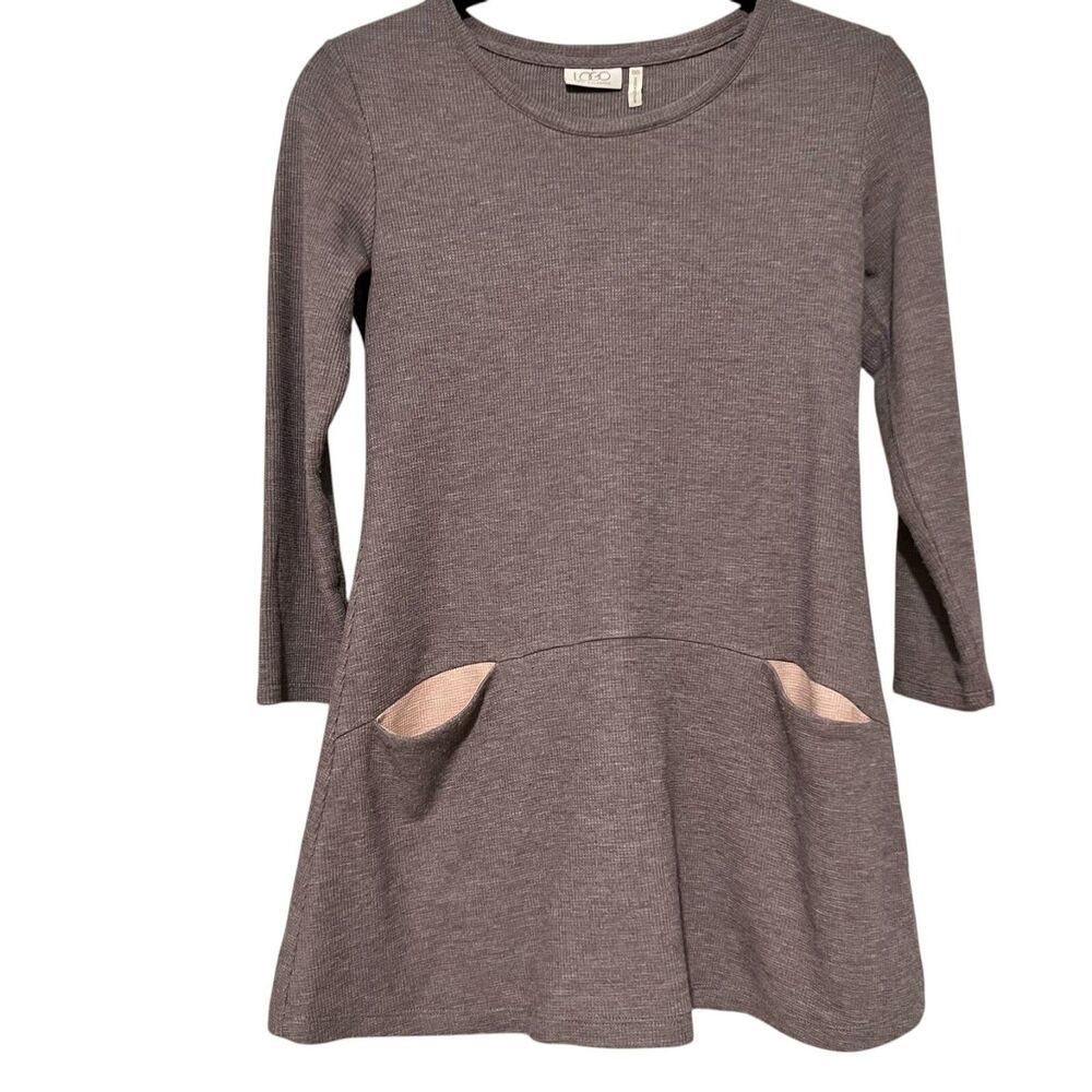 LOGO Lori Goldstein Cozy Waffle Knit Tunic Top Pockets Loungewear XXS Minimalist
